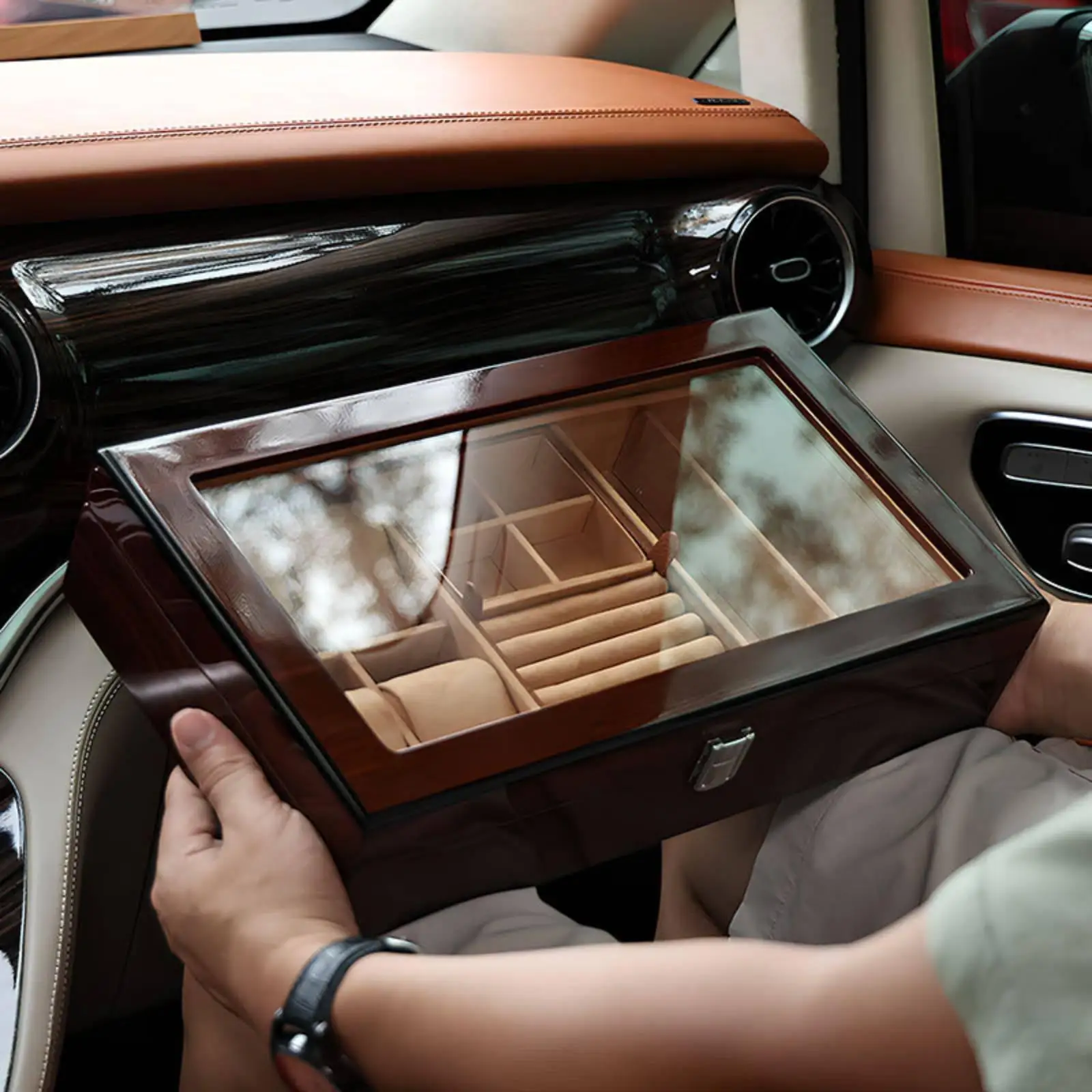 Wooden Watch Display Case Storage Box with Glass Window Jewelry Organizer for Men Women Gift Idea