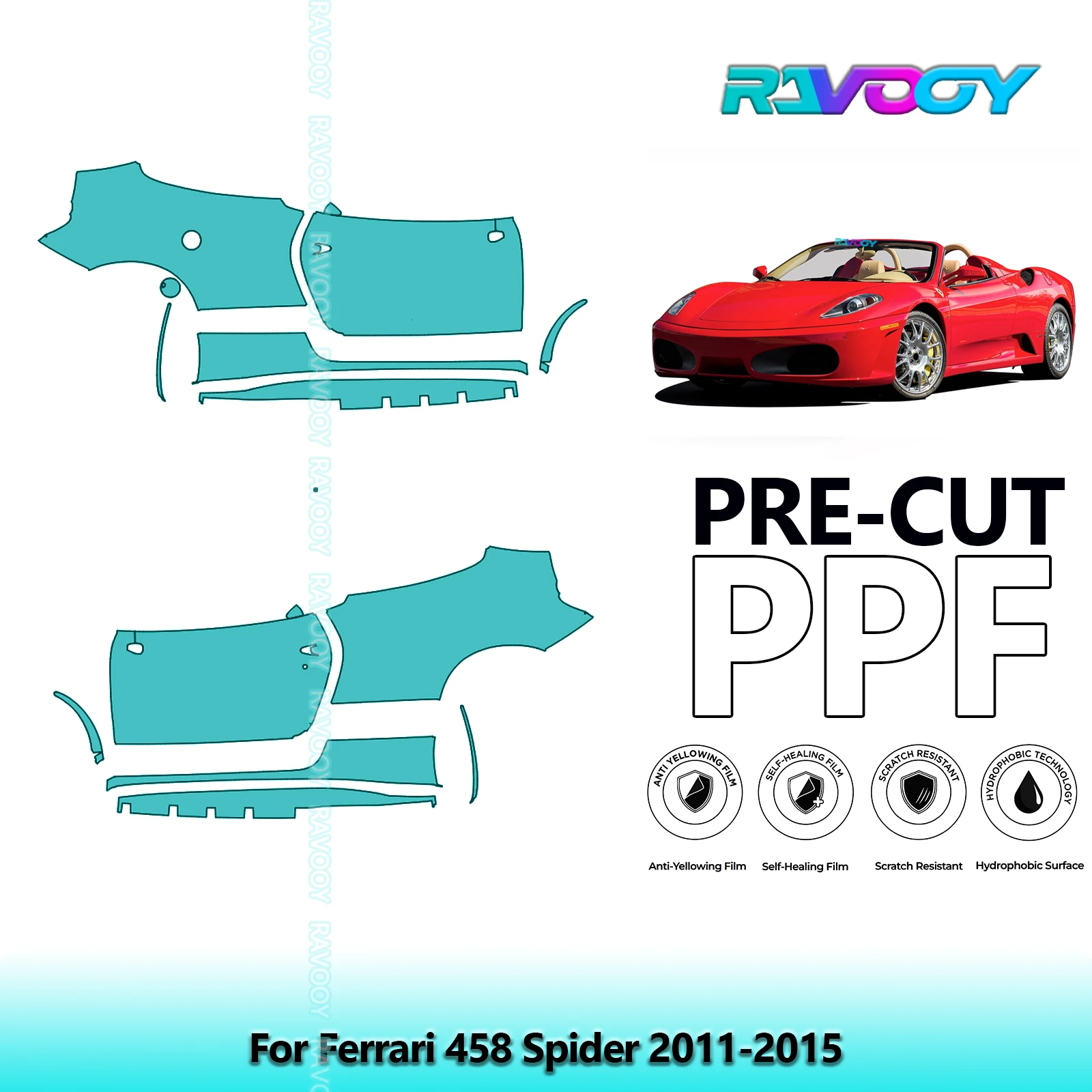 

For Ferrari 458 Spider 2011-2015 8.5mil Clear Matte Pre-Cut PPF Door & A/B Pillar Kit TPU Paint Protection Film Set