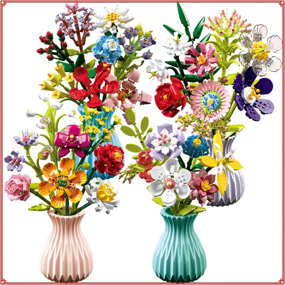 

Creative DIY Flower Bouquet Building Blocks Simulated Osmanthus Peony Cherry Blossoms Assembly Model Children's Collection Gifts