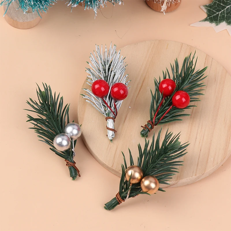 10Pcs Christmas Decoration Mini Plastic Simulation Branches Christmas Tree Home Dining Table Party Gift Box Package Decoration