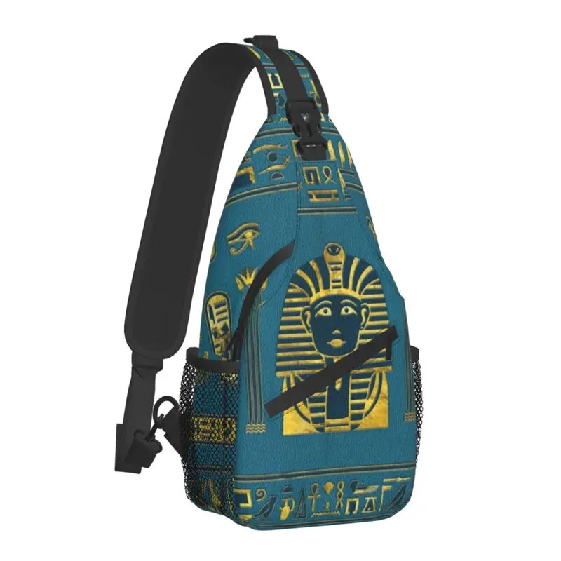 Casual Gold Sphinx Kopf Mit Ägyptischen Hieroglyphen Crossbody Sling Rucksack Männer Schulter Brust Taschen für Camping Radfahren