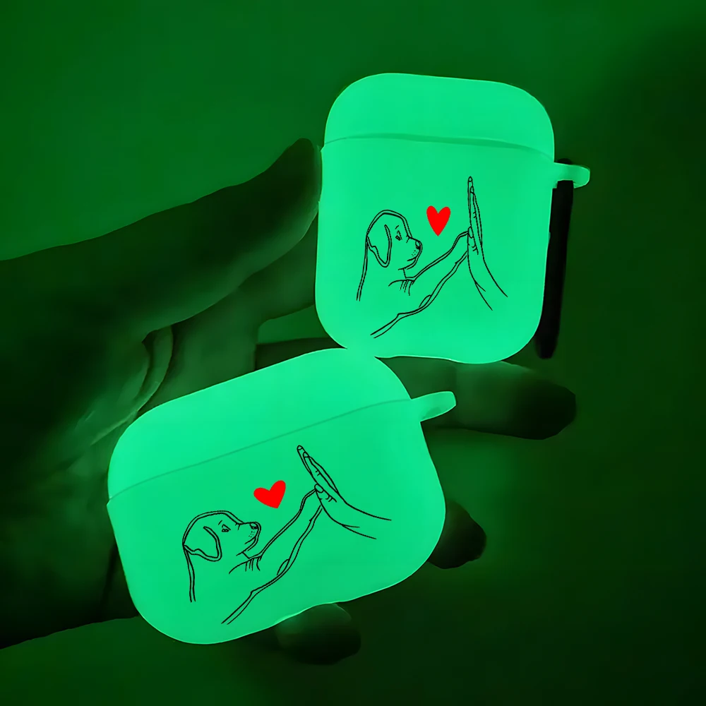 

Dog High Five Night Light Luminous Silicone Earbuds Case for AirPods Pro3/Pro2/Pro Earphone Case for AirPods 4/3/2/1 Soft Cover