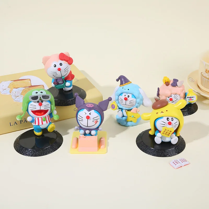 Doraemon cross-dressing série modelo bonito figura de mesa anime decoração de mesa ornamentos kawaii brinquedos infantis presente de aniversário