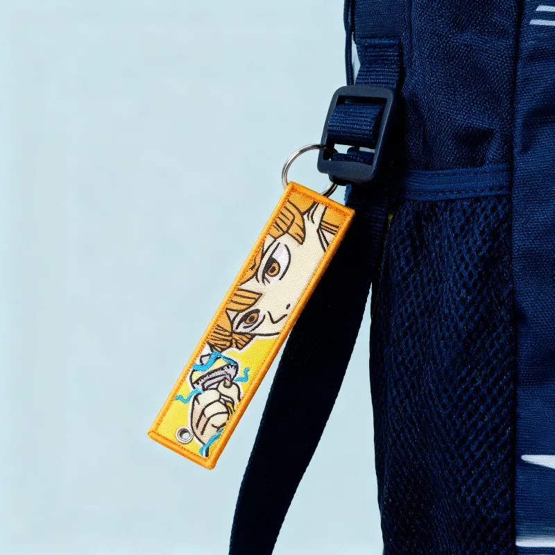 Hot Anime Demon Slayers Woven Label Schlüsselanhänger Lanyard Anhänger Cartoon Charakter ID Karte Stoff Schlüsselanhänger Geschenke