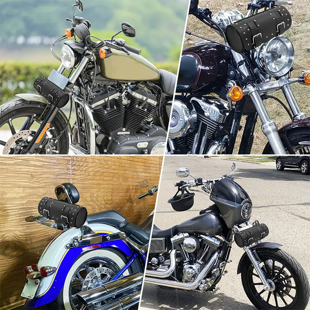 Borse per attrezzi forcella moto Custodia da viaggio in pelle PU Borsa per bagagli anteriore universale per Harley Sportster Touring Softail Dyna