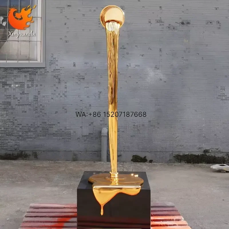 Wmwmnu Modern Stainless Steel Fluid Sculpture Paint Bucket Electroplated Gold for Commercial Space or Hotel Art Installation