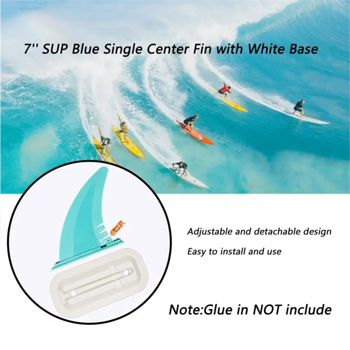 PHONE&GEAR Surfing Fins Inflatable Paddle Board Fins 7 Inch Single Center Fin with Base, for Long Board Paddle Board Surfboard