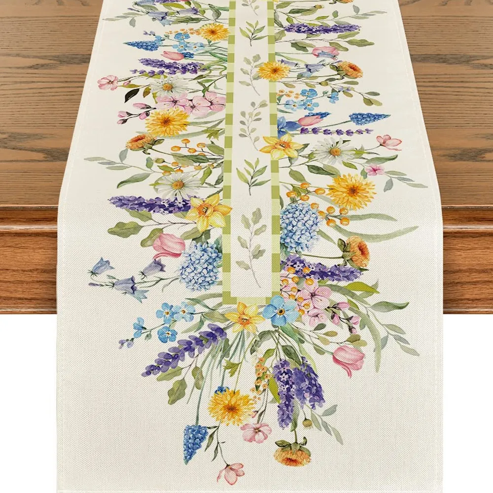 Bloom Flowers Tulip Linen Table Runner, Wedding Decoration, Easter Table Runner, Holiday Party, Kitchen Table Decor