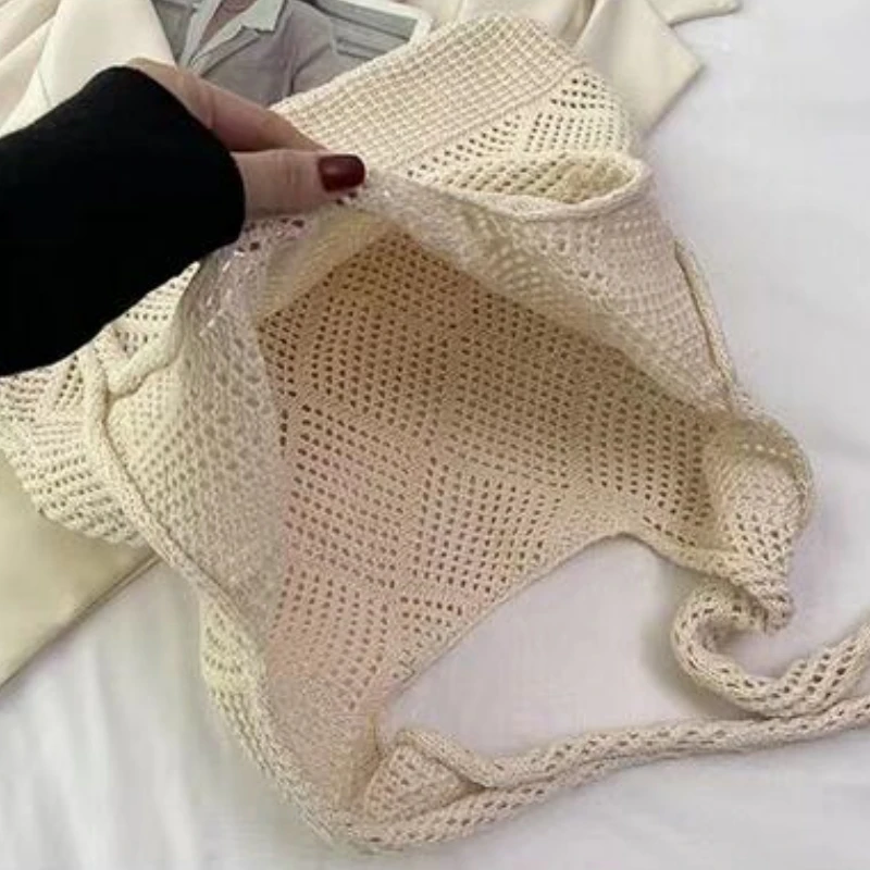 Fashion Women Hollow Woven Shoulder Bags Large Capacity Shoulder Bags Crochet Bag Knitting Handbags Eco Female Shopping Tote