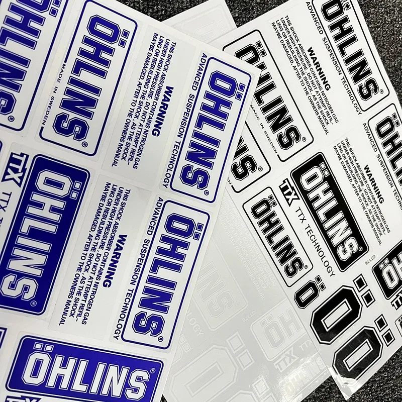 1 Juego de pegatinas de suspensión avanzadas de ÖHLINS TTX, calcomanías de vinilo impermeables para decoración de choque de coche y motocicleta, color blanco y negro