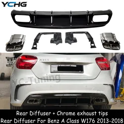 W176 A45 Style Rear Bumper Diffuser & Exhaust Tips for Mercedes Benz A Class W176 A160 A180 A200 A250 AMG Sport Rear Diffuser
