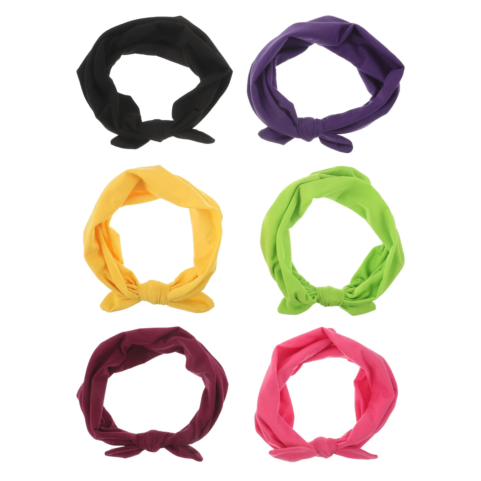 

6Pcs Sport Headband Women Elastic Knotted Rabbit Ear Design Sweat Wicking Fabric Lightweight Breathable Headband for Yoga