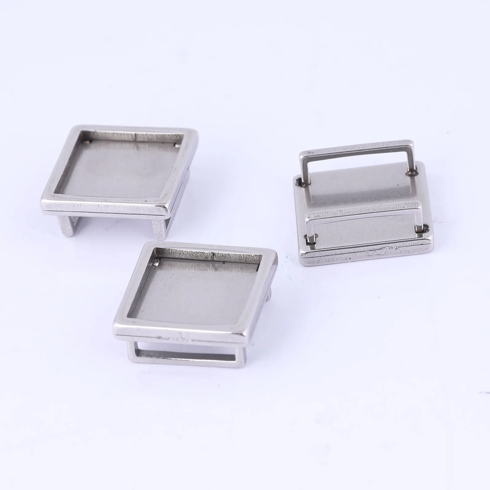 5pcs Stainless Steel Gold Plated 12mm Square Cabochon Slider Spacer Beads Base Setting Trays Diy Bracelet Bezel Blanks