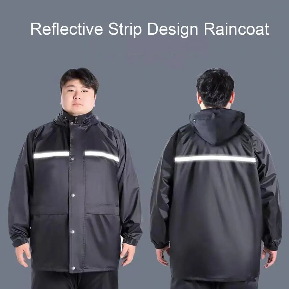 2Pcs/Set Polyester Raincoat Rain Suit Waterproof Reflective Strip Outdoor Rain Jacket Trouser Men Women Rainwear Hood Rain Gear