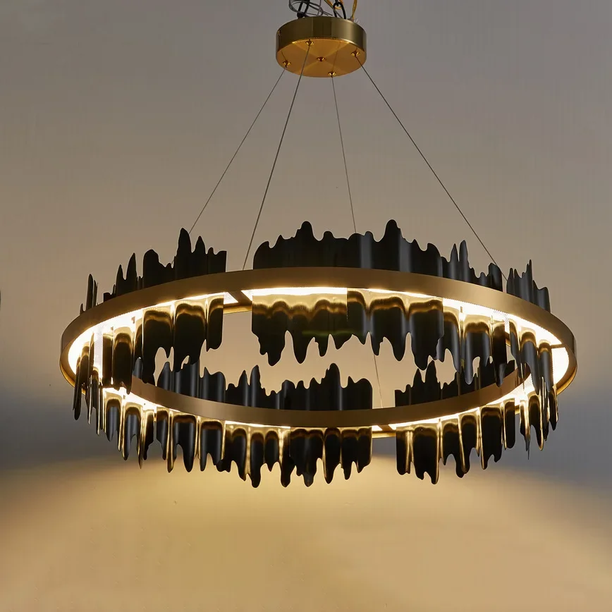 Modern LED Black Gold Ceiling Chandeliers All Copper Living Dining Room Pendent Lamp Home Decor Hanging Light Luster Fixtures