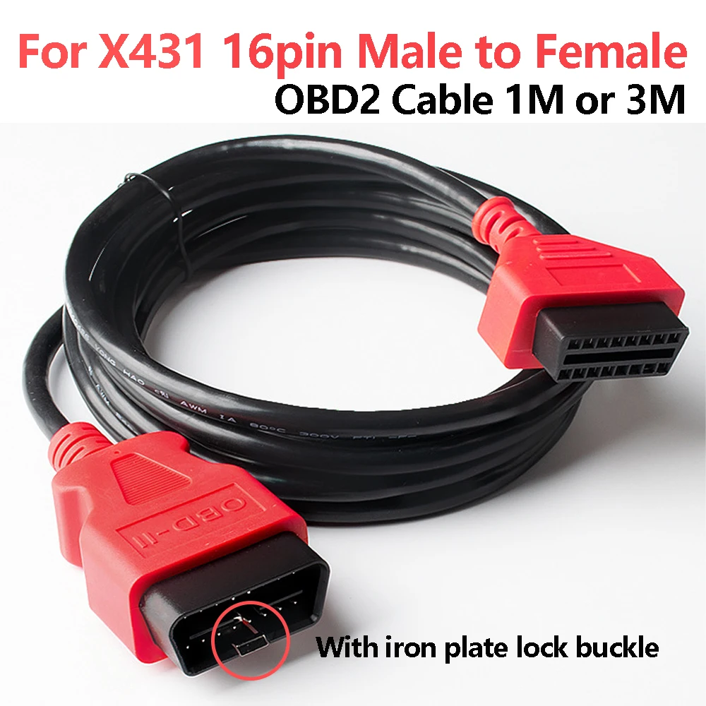 

16-контактный кабель OBDII «папа-мама» для запуска X431 Автомобильный диагностический инструмент 16-контактный разъем OBD 2 Кабель с железной пластиной и пряжкой
