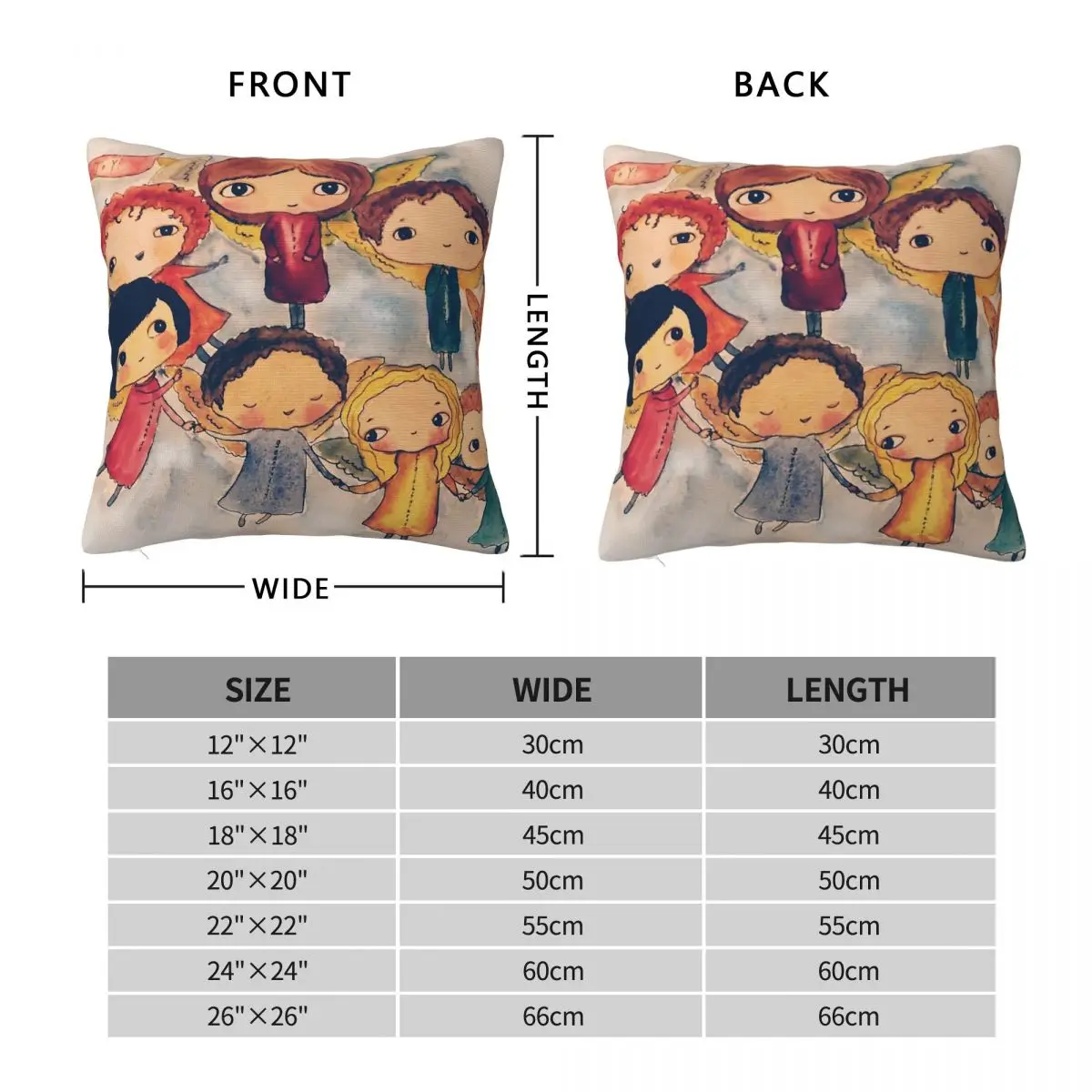 Angels Cherubs Love Hope Square Pillowcase Polyester Linen Velvet Printed Zip Decor Sofa Seater Cushion Case 45x45