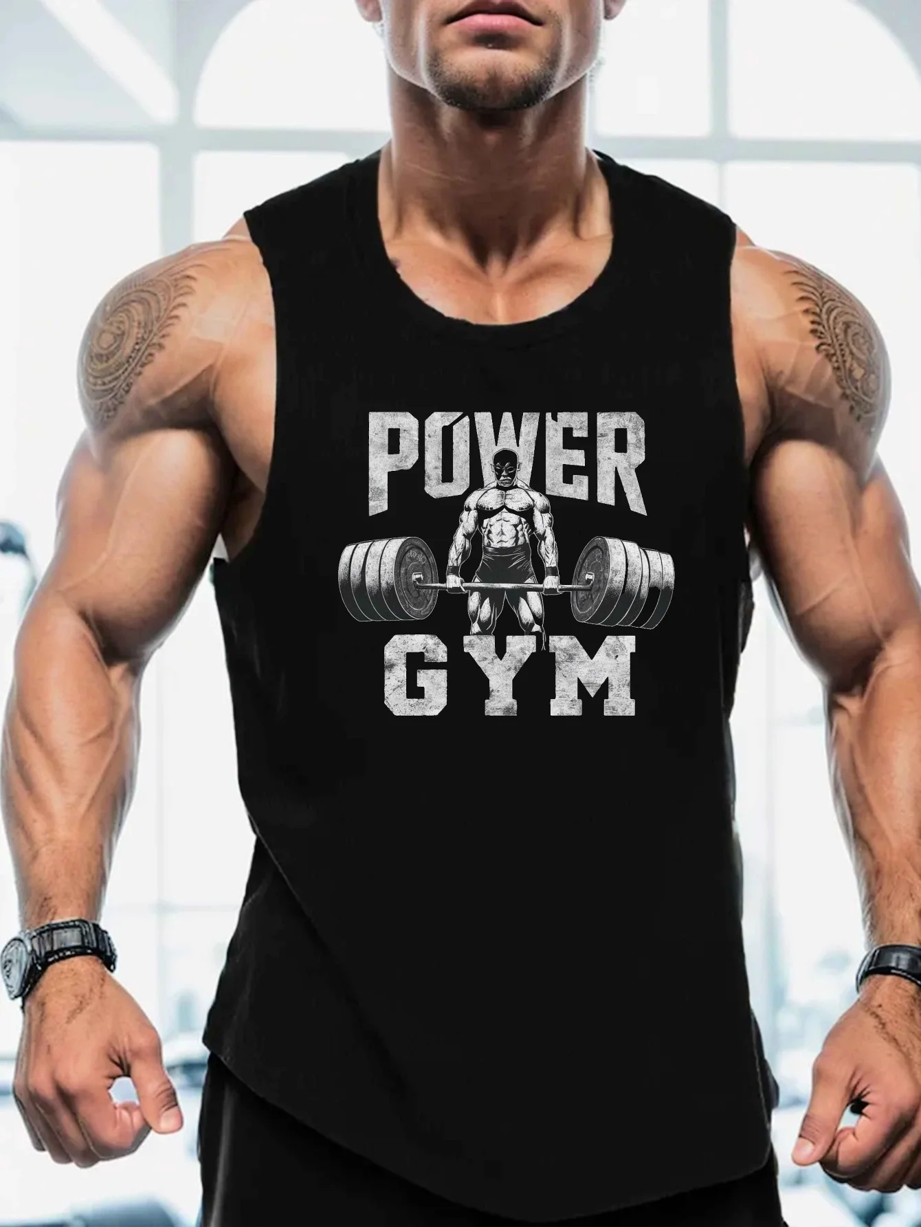 

Men's geometric pattern t-shirt, round neck with slight stretch, summer sports t-shirt