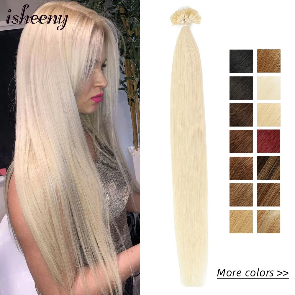 

Isheeny Natural Keratin Capsules Human Fusion Hair 12"-24" Nail U Tip Straight Machine Remy Pre-Bond Hair Extensions 50pcs/pack