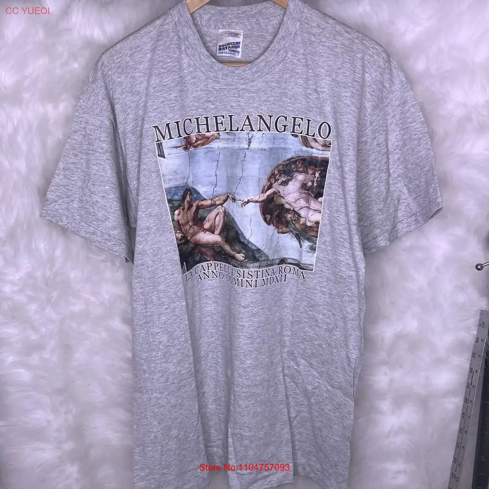 Michelangelo Creation of Adam T Shirt Vintage NOS L Gray Screen Stars Art vintage Washed Soft Comfortable Slightly streetwear