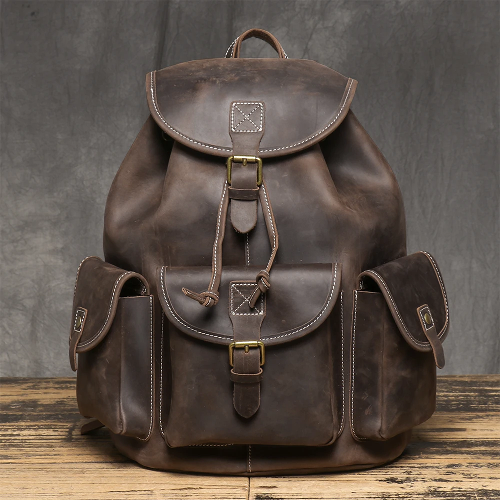 Retro Genuine Leather Backpack With Multiple Pockets, Making It Easy To Store A 15-inch Laptop And Other Everyday Essentials