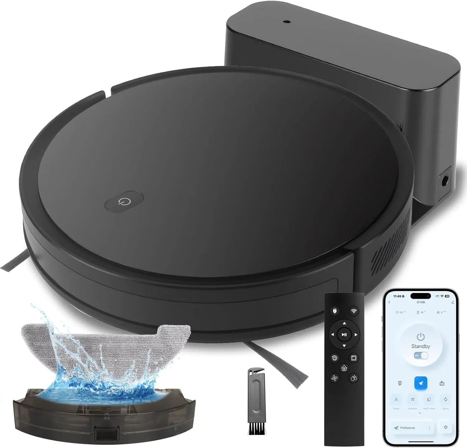 مجموعة مكنسة وممسحة روبوت 2 في 1، شفط 5000 باسكال، وقت تشغيل 120 دقيقة، 2.9 بوصة رفيع، تطبيق/صوتي/جهاز تحكم عن بعد، شحن ذاتي