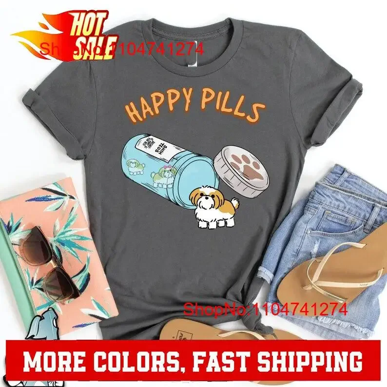 Shih Tzu Happy Pills T Shirt Dog s Pet Owne vintage Washed Versatile Top For Everyday Wear Stretched streetwear