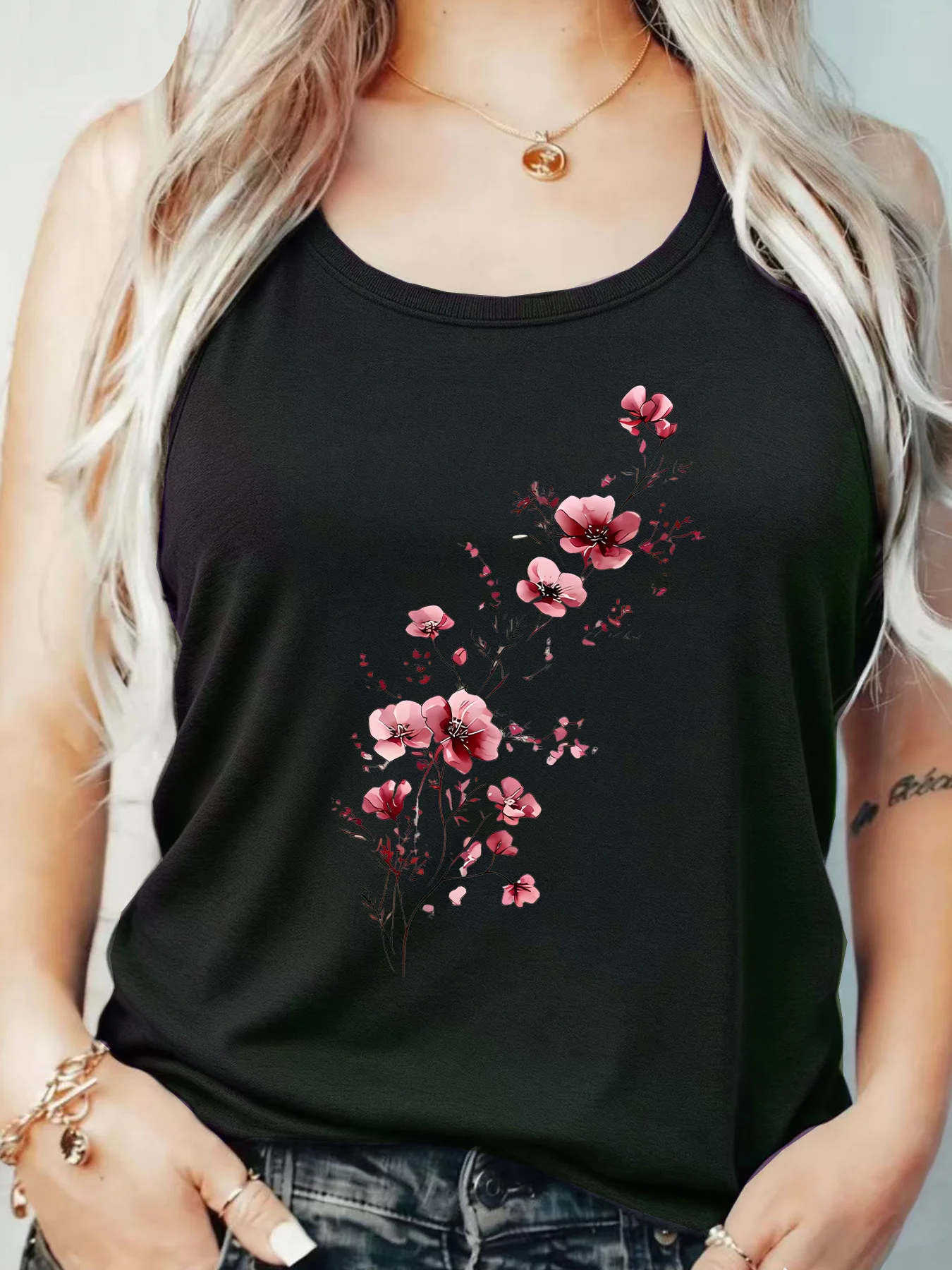 

Loose Fit Printed Pocket T-Shirt for Women with Ribbed Collar round Neck 1-8XL plus Size Comfortable Casual Vest