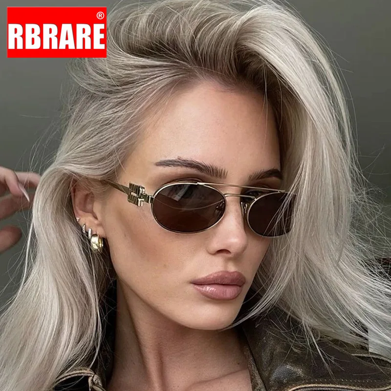 RBRARE Oval Retro Sunglasses Women Fashion Brand Alloy Glasses Vintage Double Beam Y2k Eyeglasses Gafas De Sol Mujer UV400