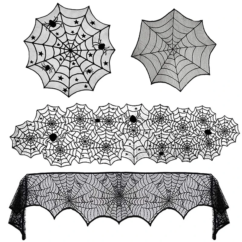 Halloween Decoration Lace Spider Web Skeleton Skull Tablecloth Black Fireplace Mantel Scarf Event Party Decoration Supplies