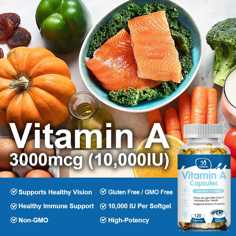 Eye Vitamins Vitamin A Capsules 10,000 IU Supports Healthy Skin & Eyes, Antioxidant Activity & Immune System Function