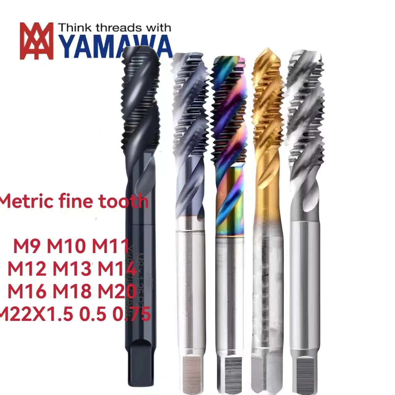 1PCS YAMAWA metric fine teeth Spiral Fluted Tap M9 M10 M12 M14 M16 M18 M20 M22 0.5 0.75 1 1.5 OX For Stainless Steel