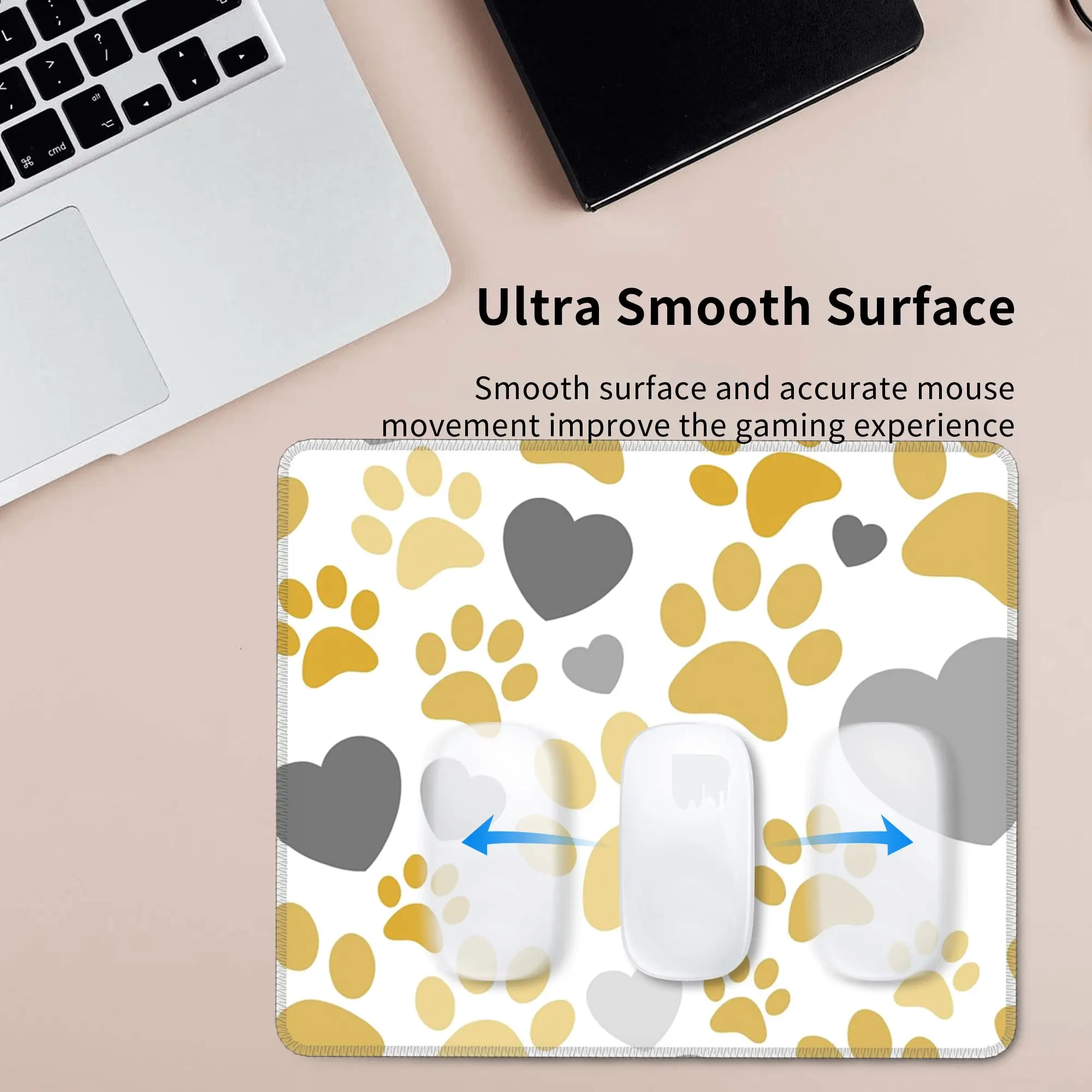 Cute Black With Golden Paw Pattern Mouse Pad Computer Keyboard Mouse Mat Gaming PC Laptop Desk Mat Office Table Mats