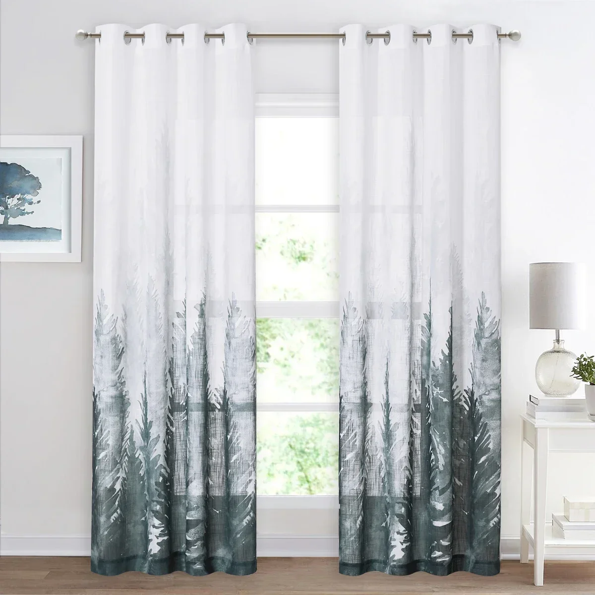 

RYBHOME 1pc Tree Branch Printed Slub Curtains for Living Room Bedroom Window Office Decoration Modern Cortina Fashion Tulle