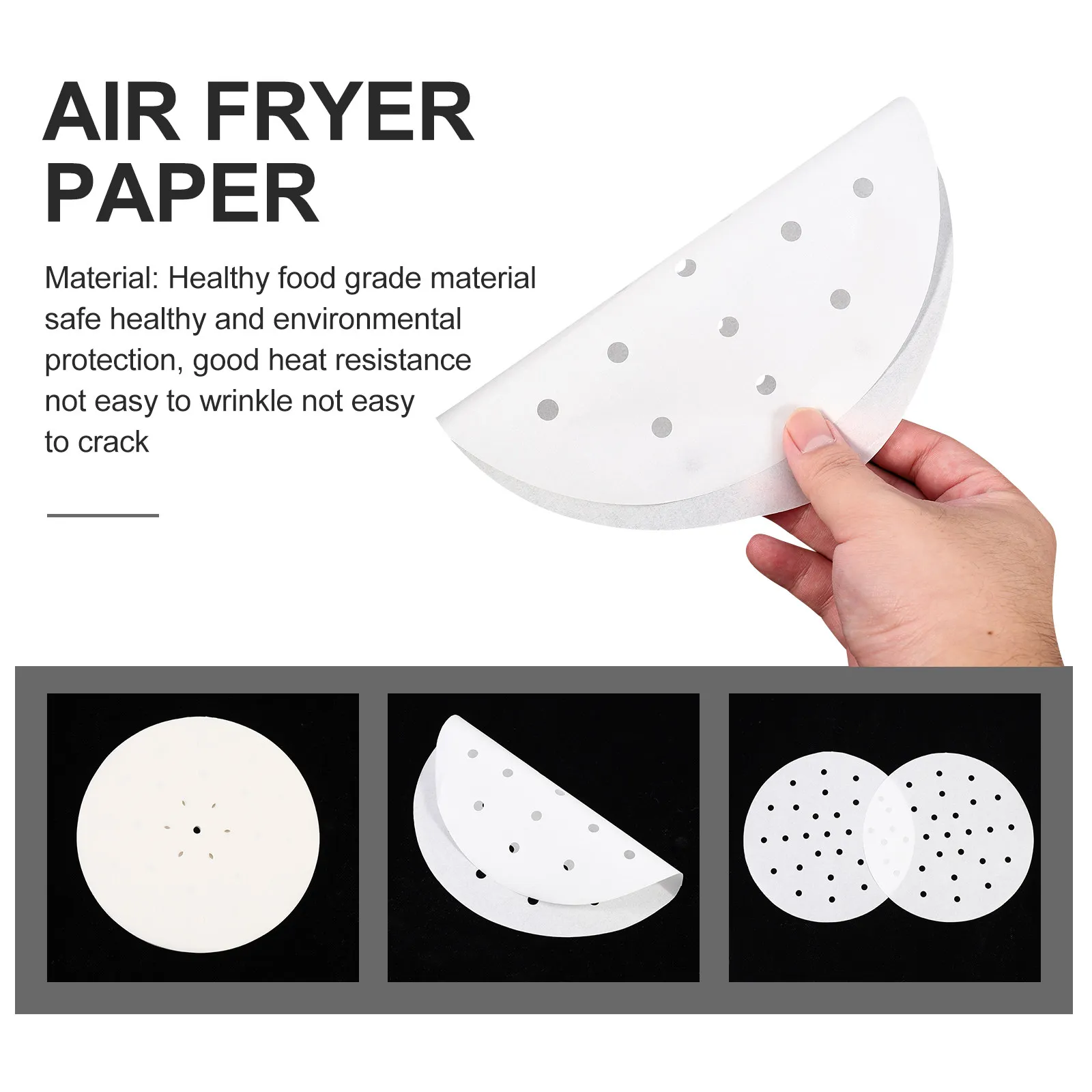 100Pcs Perforated Air Fryer Paper Pads 20Cm Circular Baking Mat Non-Stick Food Grade for Round Baskets Flow