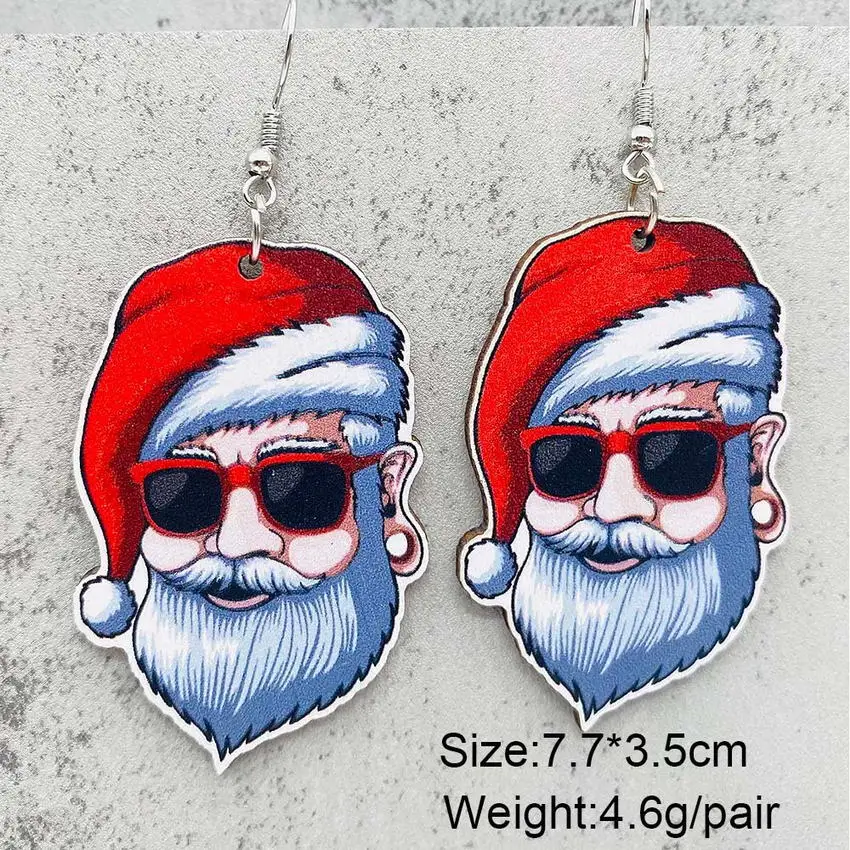 Very Cool Santa Claus Earrings for Women Funny Wood Skateboarding Father Christmas Earrings Red White Holiday Jewelry Wholesale