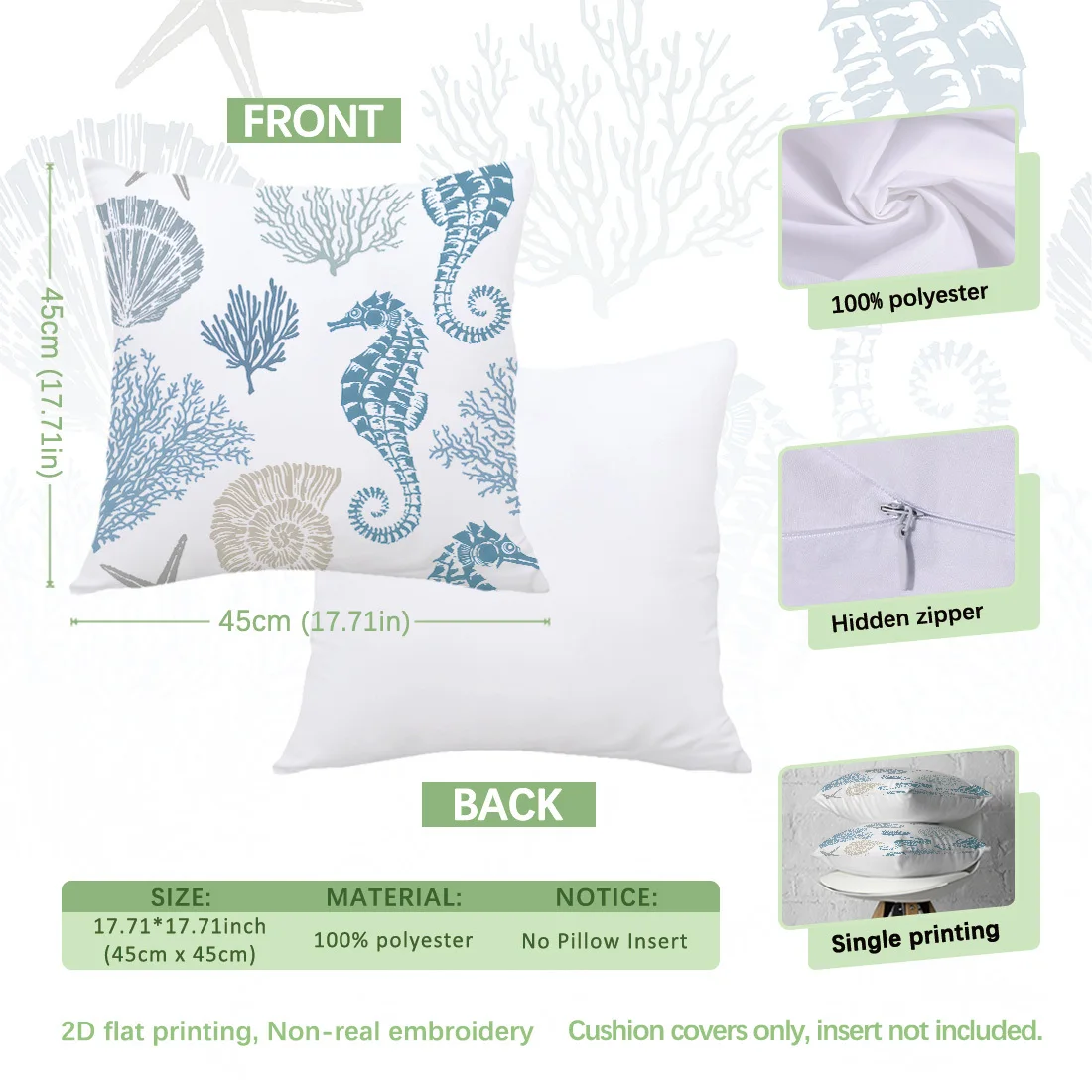 4 Piece Printed Throw Pillow Cover Set Coastal Nautical Ocean Sea Life Quotes Home Decor Cushions Living Room Gift Art
