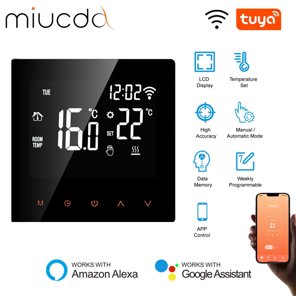 MIUCDA Tuya WiFi Smart Thermostat Electric Floor Heating Water Gas Boiler Temperature Controller Work With Alexa Google Home