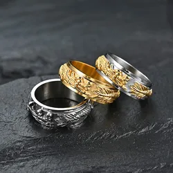8mm Stainless Steel Dragon Spinner Ring for Men Women Size 7-12