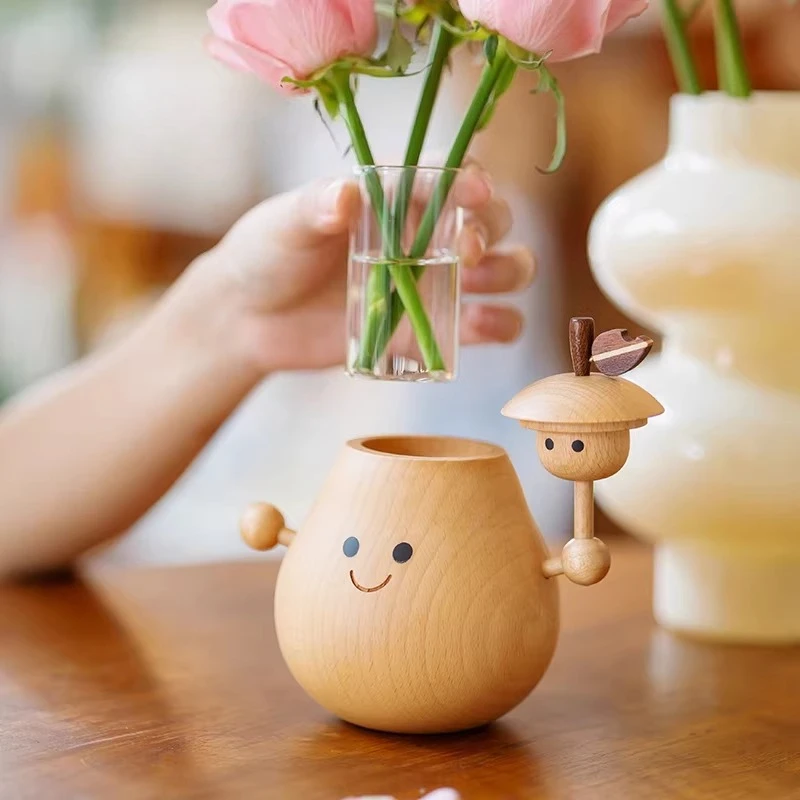 Hug Pear Solid Wooden Workstation Table Healing Small Ornament Home Creative Decoration Vase Pen Holder Aromatherapy Decorations