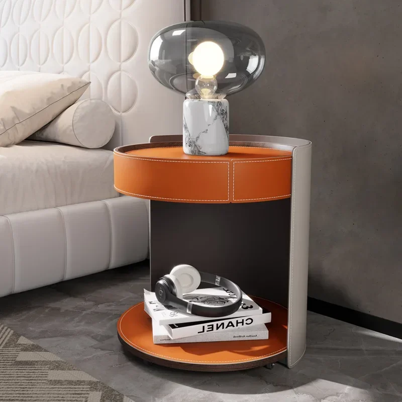 

Modern Leather Bedside Tables Round Night Stands Table for Bedroom Modern Nightstands Storage Cabinet for Home Bedroom Furniture