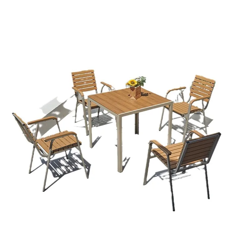 

Outdoor tables and chairs courtyard wood-plastic garden leisure chairs terrace yard waterproof and sunscreen