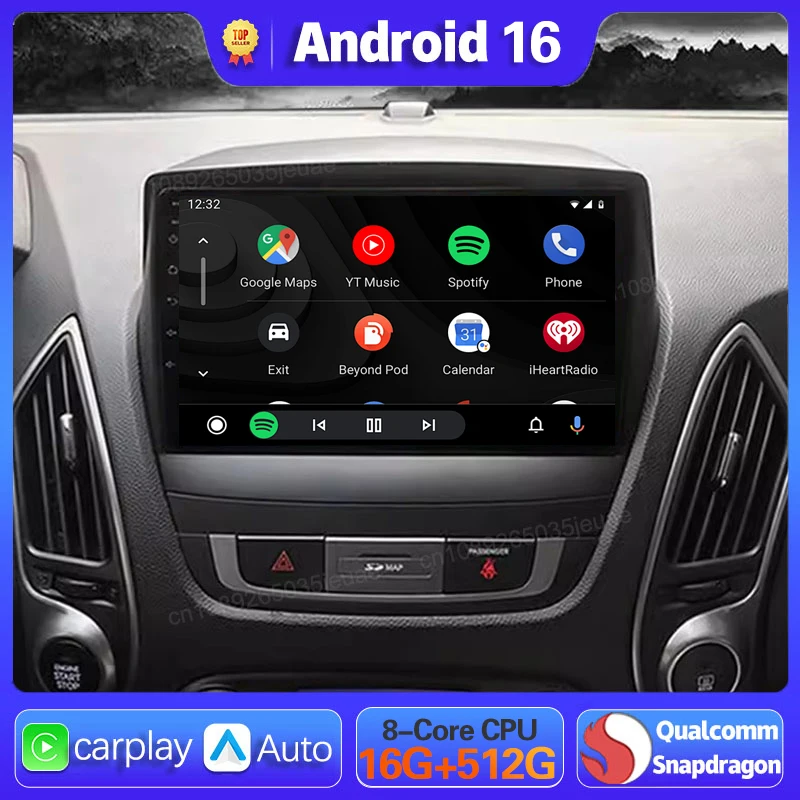 

Android 16 Car Radio For Hyundai Tucson 2 LM IX35 2009 - 2015 Carplay Auto GPS Navigation WIFI+4G 2 Din Head Unit Stereo Video
