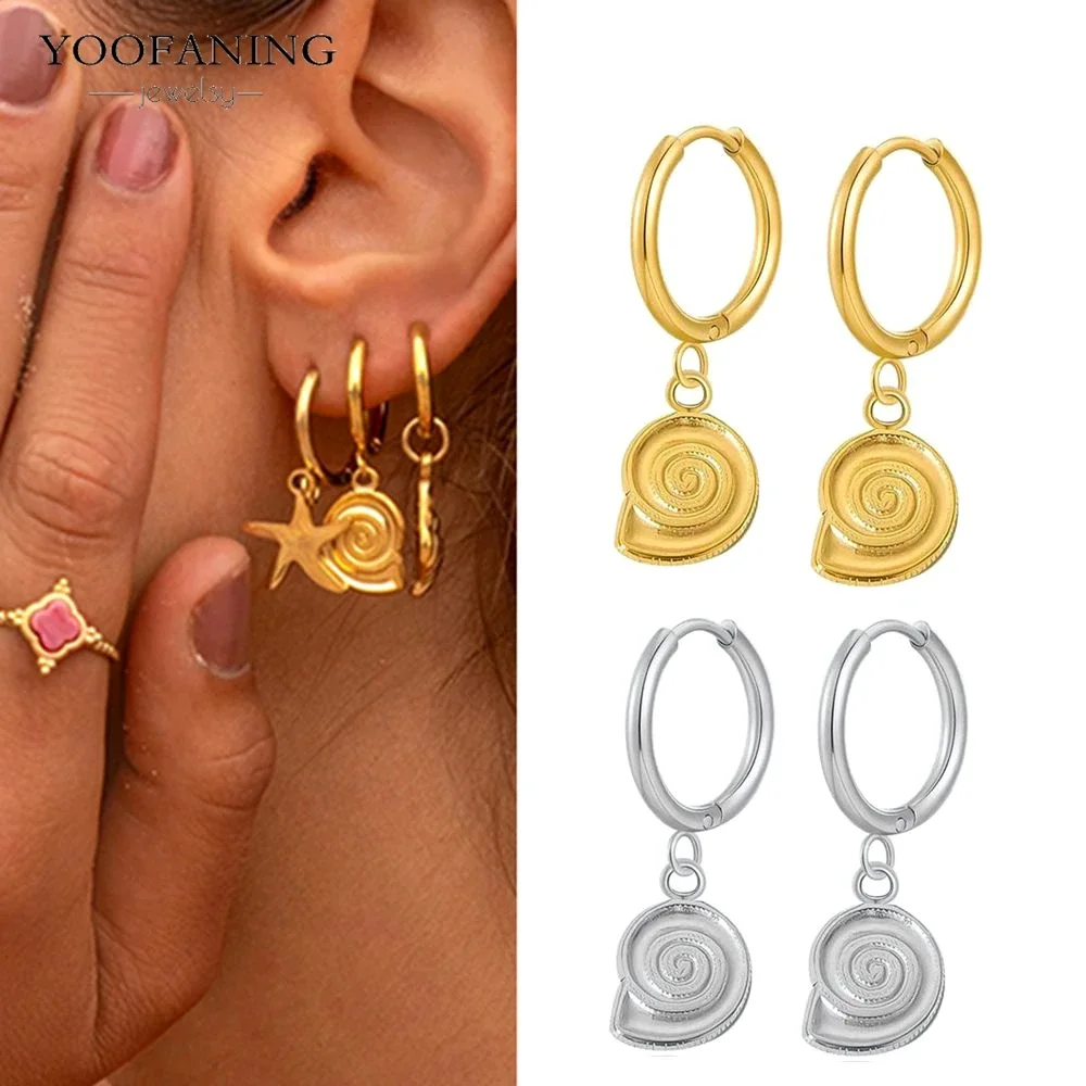 

Classic Gold Earrings 925 Sterling Silver Needle Round Conch Design Women's Circle Earrings Elegant Retro Jewelry Party Beach