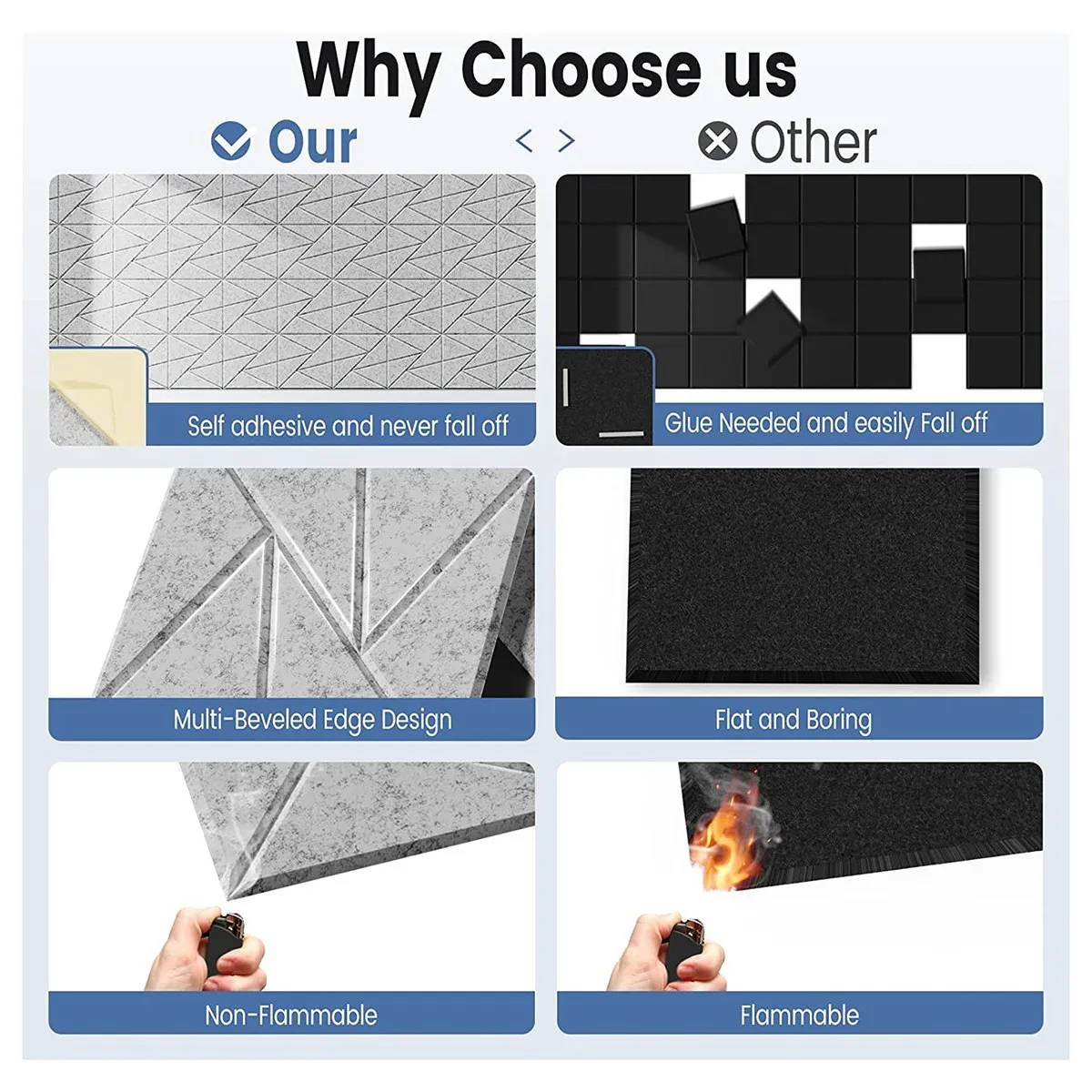 Pannelli acustici da 12 pezzi con autoadesivi, pannelli in schiuma fonoassorbente 12X 12X 0,4 pollici, pannelli acustici ad alta densità, grigio argento XY