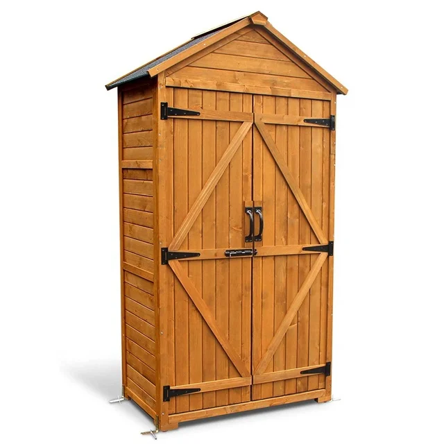 

Outdoor Wooden Storage Cabinet Backyard Garden Shed Tool Sheds Utility Organizer with Lockable Double Doors