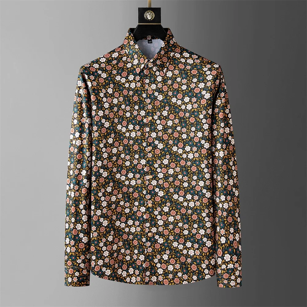 Brand Clothing Flower Shirts Men 2024 Spring Long Sleeve Casual Shirts Business Office Social Dress Shirts Party Tuxedo Blouse