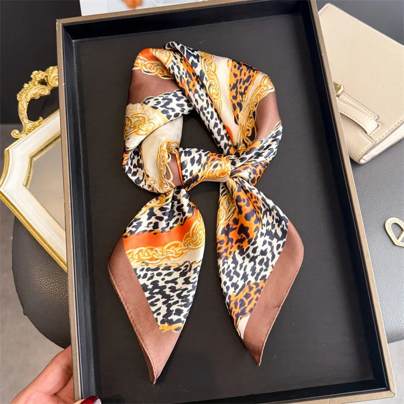 

Luxury 70cm Leopard Square Scarf Women Soft Satin Neckerchief Female Hair Bands Elegant Ladies Bag Ribbon Headband Bandana Shawl