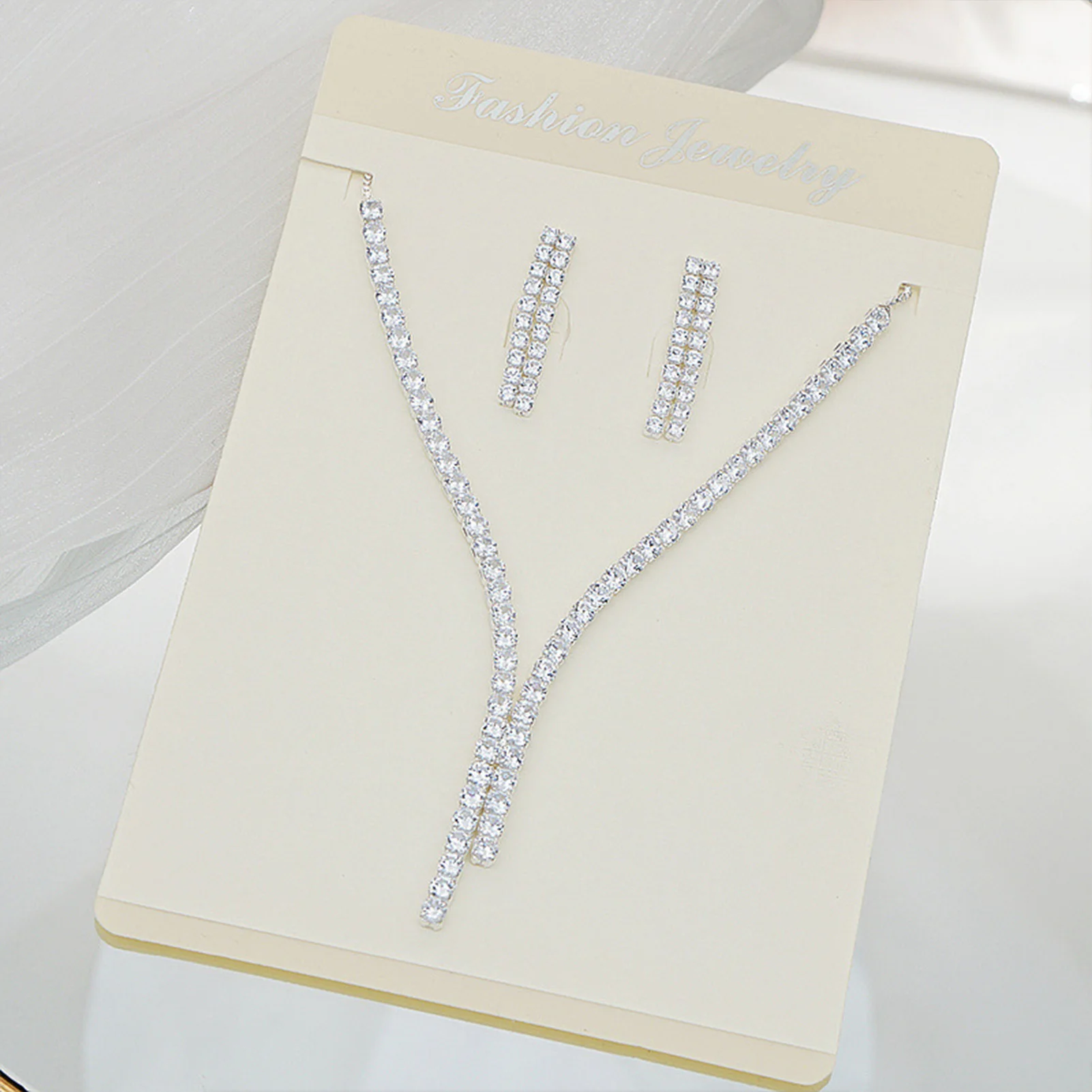 2pcs Women Jewelry Rhinestone Necklace Set French Vintage Earring Necklace Bride Wedding Photo Accessories For Bridesmaids Gifts
