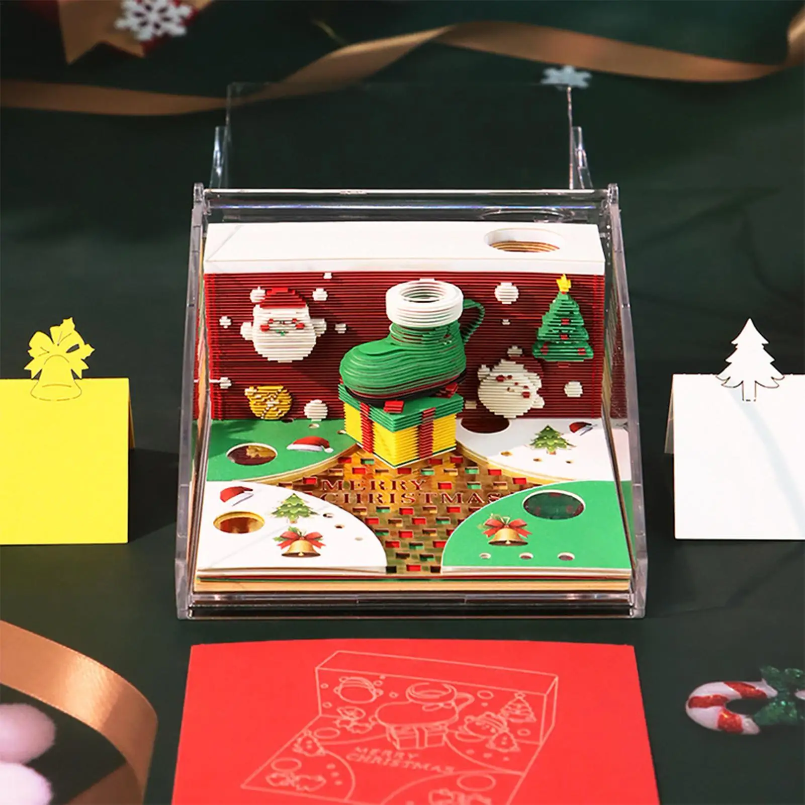 Calendrier de pièce de temps, bloc-notes, organisateur de planificateur, Sculpture en papier de noël, calendrier avec couvercle pour le calendrier, tâches de planification quotidiennes